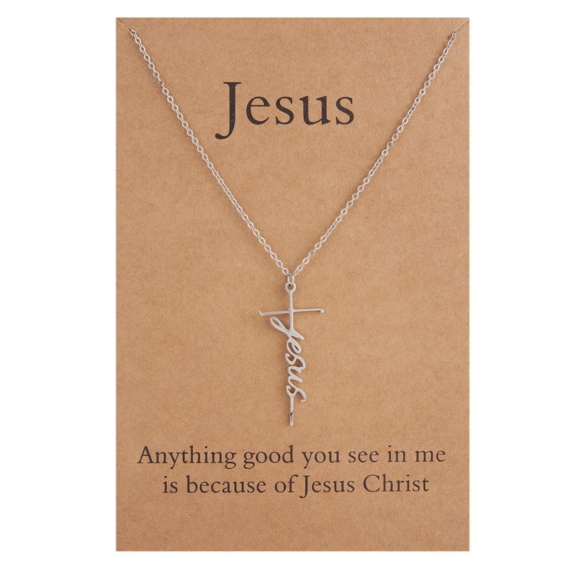 Lcherry Jesus Cross Pendant Necklace Stainless Steel Cross Necklace Religious Jewelry for Women - Image 1